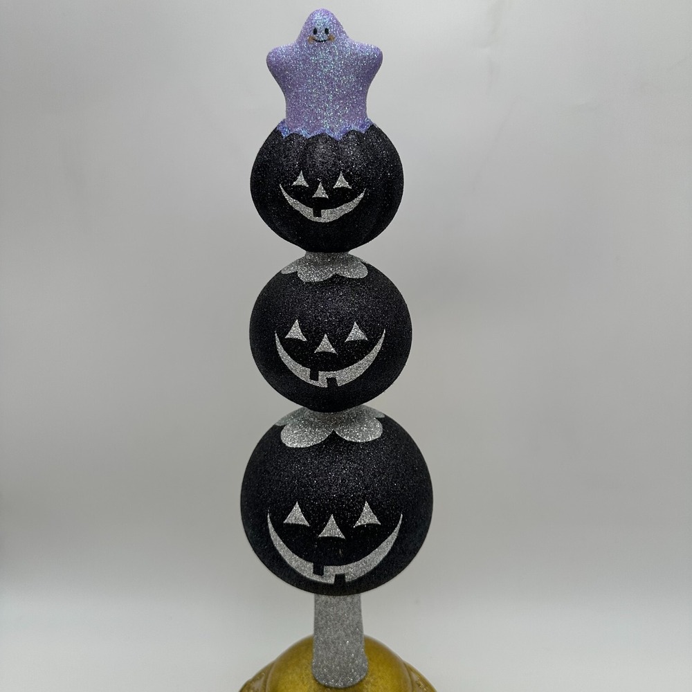2003 Patricia Breen Ghostly‎ Finial 13" Tree Topper Black Jack O Lantern